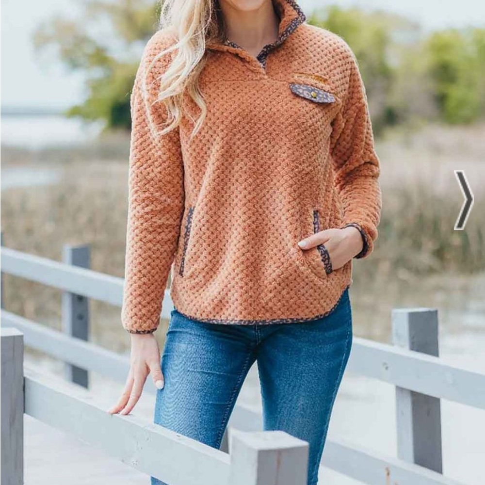 Simply Southern Soft Quarter Snap Pullover / Camel with‎ Cheetah Print Accent